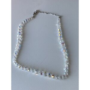 Vtg Swarovski Crystal Aurora Borealis Faceted Bead Necklace Swan Logo Authentic